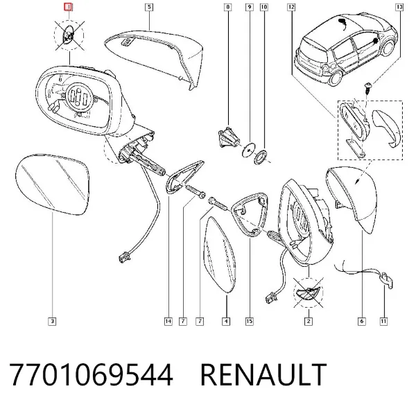 Espelho de retrovisão esquerdo 7701069544 Renault (RVI)