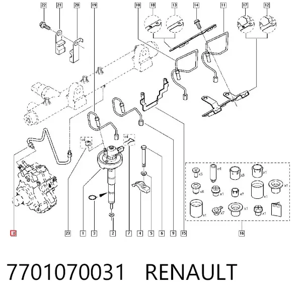 Tubo de combustível, desde a Bomba de Combustível de Pressão Alta até a sonda de combustível 7701070031 Renault (RVI)