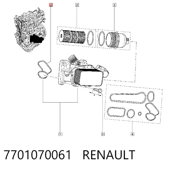 Vedante de adaptador do filtro de óleo 7701070061 Renault (RVI)