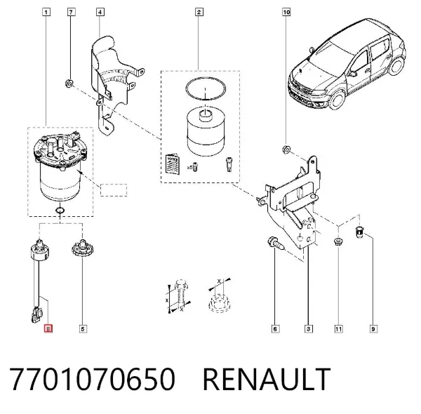 Sensor do nível da água de filtro de combustível 7701070650 Renault (RVI)