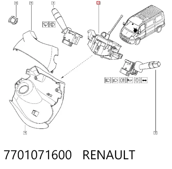 Anel AIRBAG de contato, cabo plano do volante 7701071600 Renault (RVI)