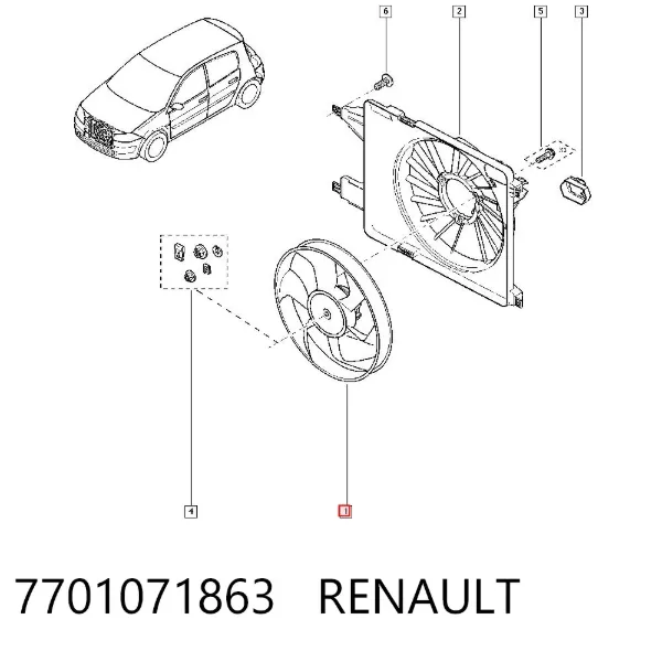 Ventilador elétrico de esfriamento montado (motor + roda de aletas) 7701071863 Renault (RVI)