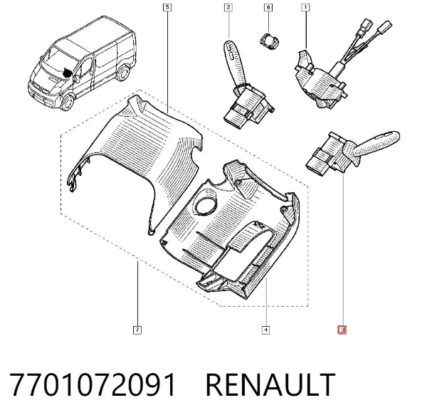 Comutador esquerdo instalado na coluna da direção 7701072091 Renault (RVI)