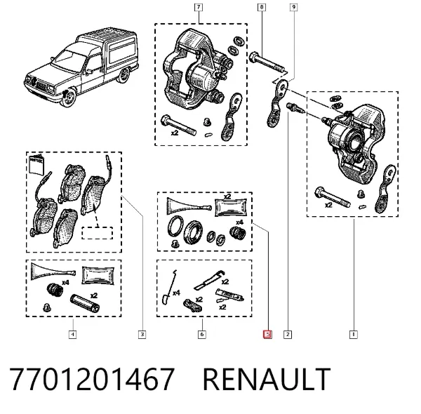 Kit de reparação de suporte do freio dianteiro 7701201467 Renault (RVI)