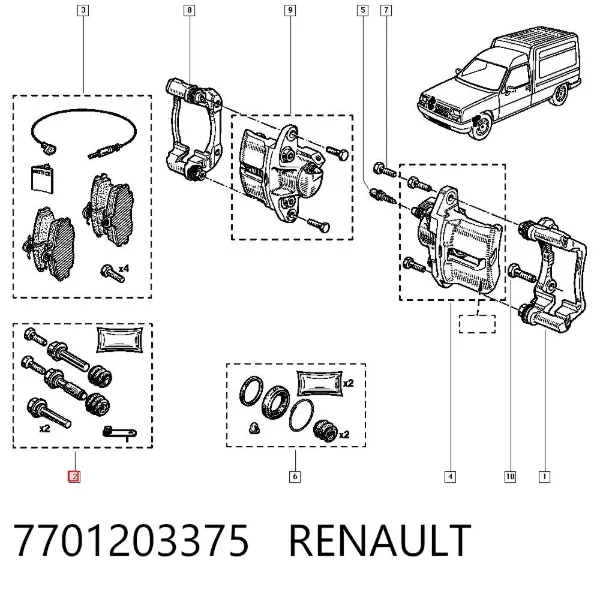 Kit de reparação de suporte do freio dianteiro 7701203375 Renault (RVI)
