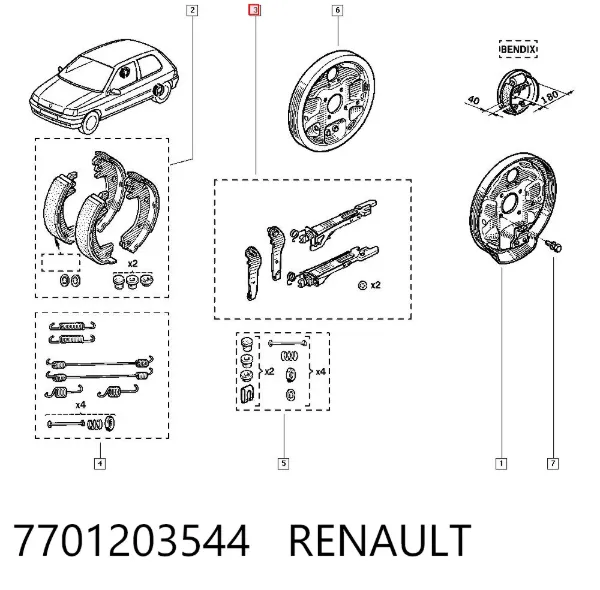 Mecanismo de aproximação (de auto-aproximação) das sapatas de tambor (kit de reparação levadiça) 7701203544 Renault (RVI)