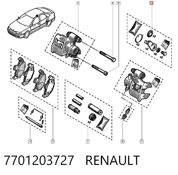 Kit de reparação de suporte do freio traseiro 7701203727 Renault (RVI)