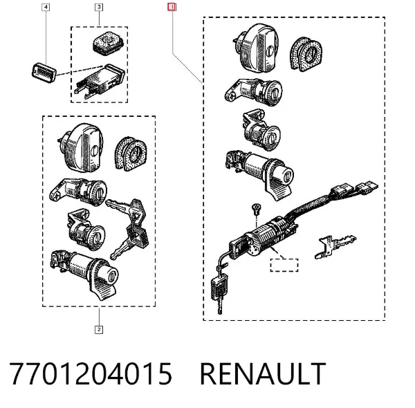 Fechadura da porta de encendido com chaves, kit 7701204015 Renault (RVI)