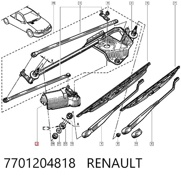 Motor de limpador pára-brisas do pára-brisas 7701204818 Renault (RVI)