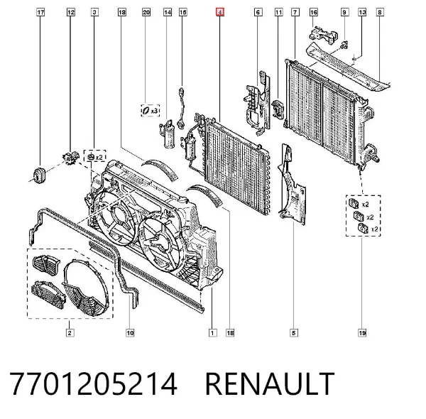 Radiador de aparelho de ar condicionado 7701205214 Renault (RVI)
