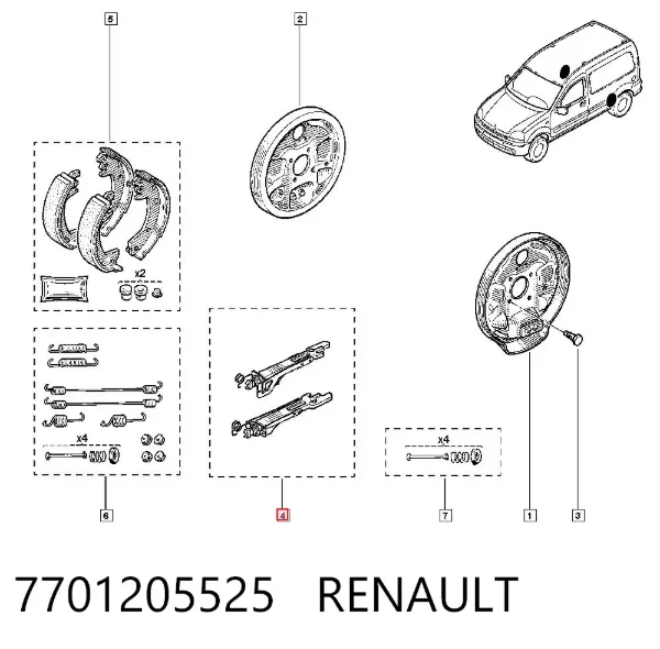 Mecanismo de aproximação (de auto-aproximação) das sapatas de tambor (kit de reparação levadiça) 7701205525 Renault (RVI)