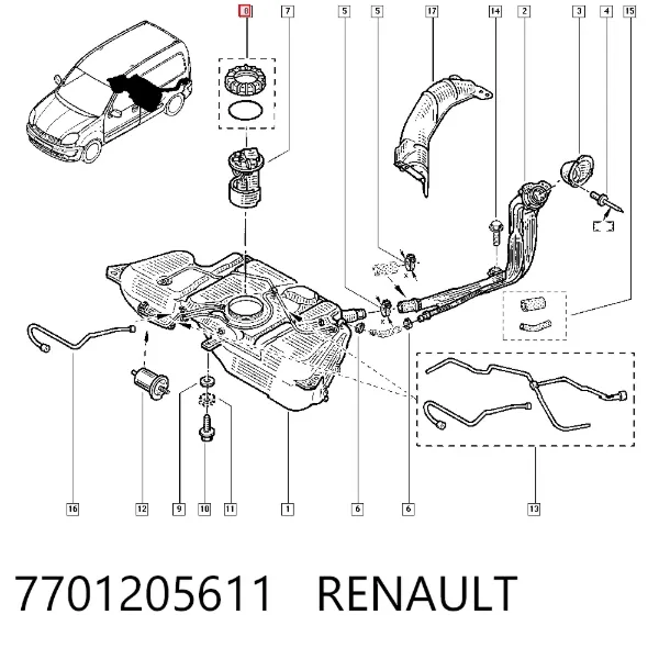 Tampa da bomba de combustível 7701205611 Renault (RVI)
