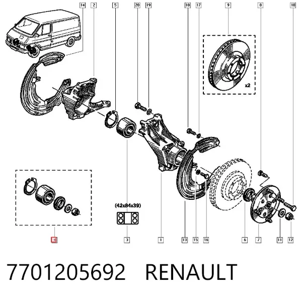 Rolamento de cubo dianteiro 7701205692 Renault (RVI)