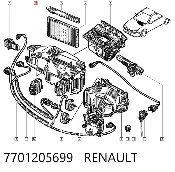 Vaporizador de aparelho de ar condicionado 7701205699 Renault (RVI)