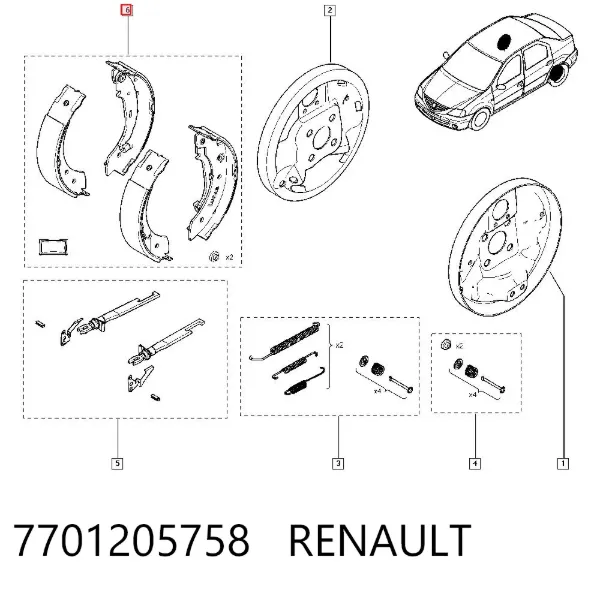 Sapatas do freio traseiras de tambor 7701205758 Renault (RVI)