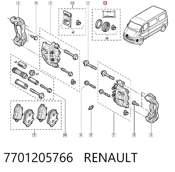 Kit de reparação de suporte do freio dianteiro 7701205766 Renault (RVI)