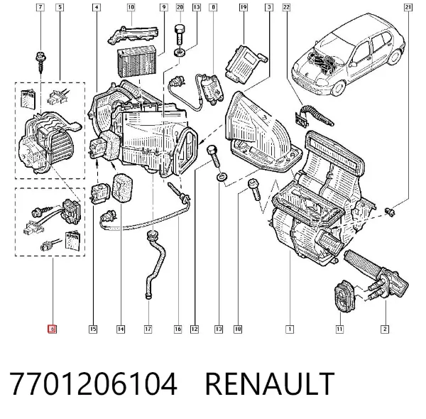 Resistor (resistência) de ventilador de forno (de aquecedor de salão) 7701206104 Renault (RVI)