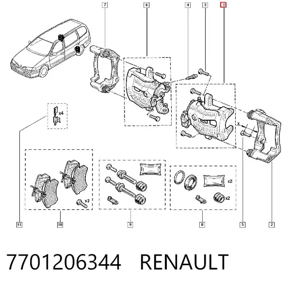 Suporte do freio traseiro esquerdo 7701206344 Renault (RVI)