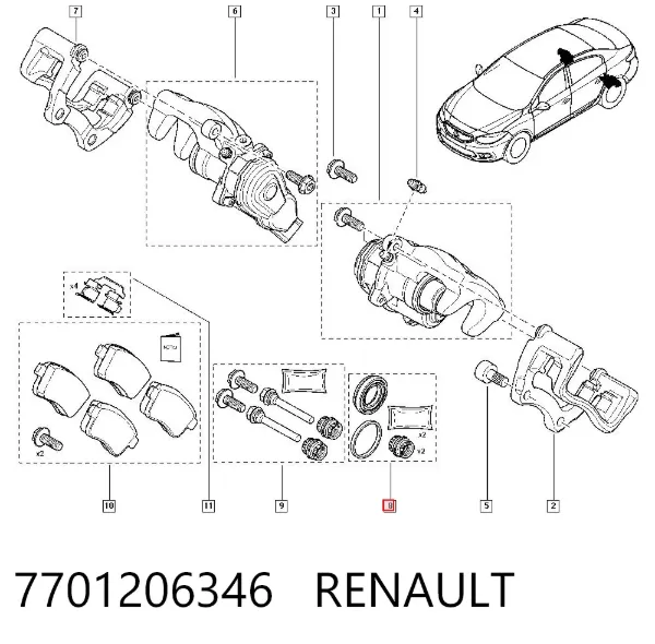 Kit de reparação de suporte do freio traseiro 7701206346 Renault (RVI)