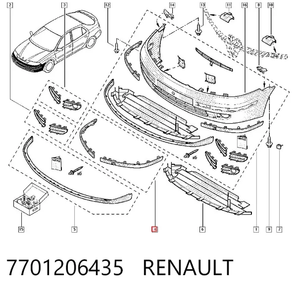 Placa sobreposta do pára-choque dianteiro 7701206435 Renault (RVI)