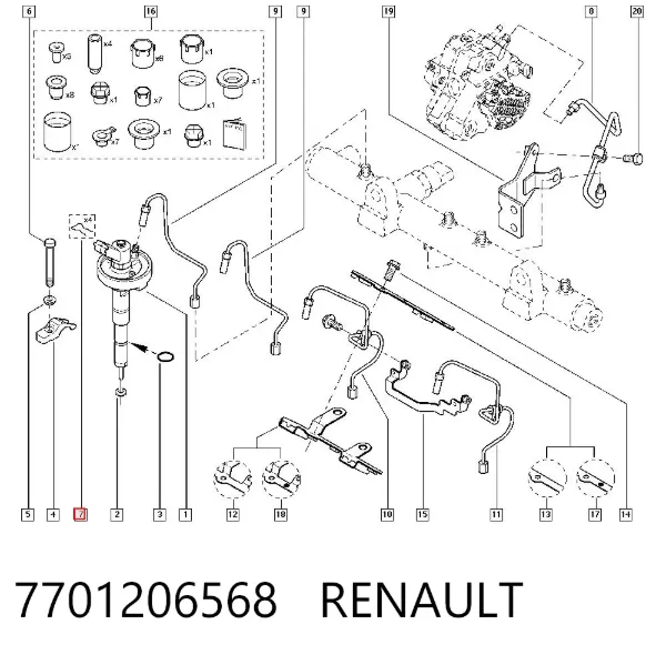 Braçadeira de fixação de tubos de retorno de injetores 7701206568 Renault (RVI)