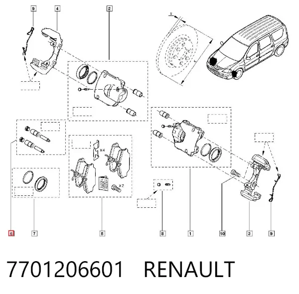 Kit de reparação de suporte do freio dianteiro 7701206601 Renault (RVI)