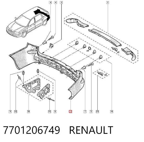 Pára-choque traseiro 7701206749 Renault (RVI)
