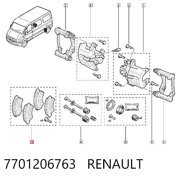 Sapatas do freio traseiras de disco 7701206763 Renault (RVI)