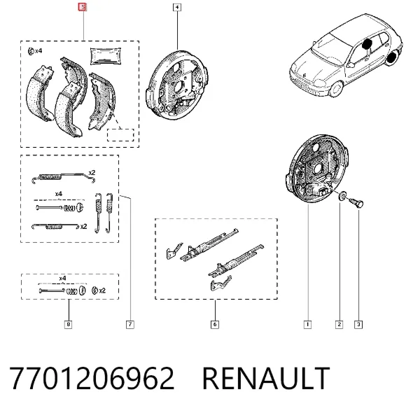 Sapatas do freio traseiras de tambor 7701206962 Renault (RVI)