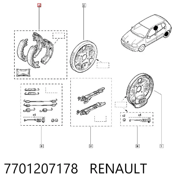 Sapatas do freio traseiras de tambor 7701207178 Renault (RVI)