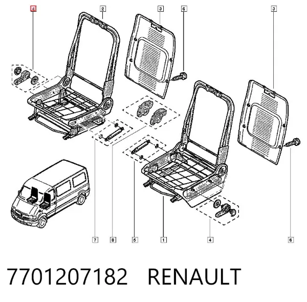 Puxador de regulação de encosto do assento 7701207182 Renault (RVI)