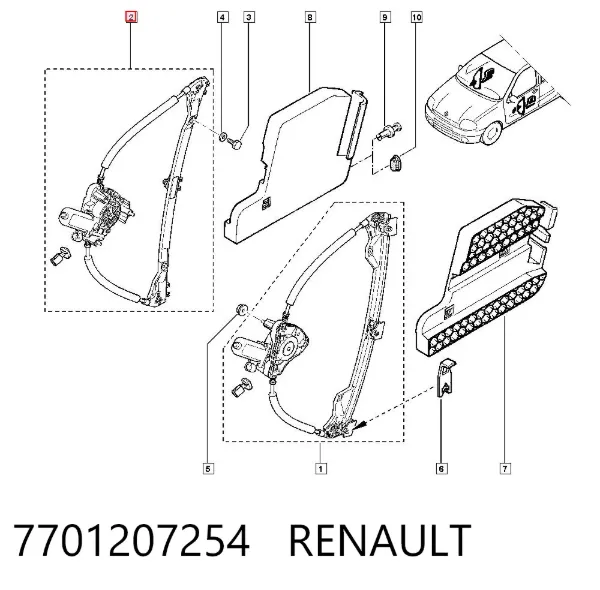 Mecanismo de acionamento de vidro da porta dianteira direita 7701207254 Renault (RVI)