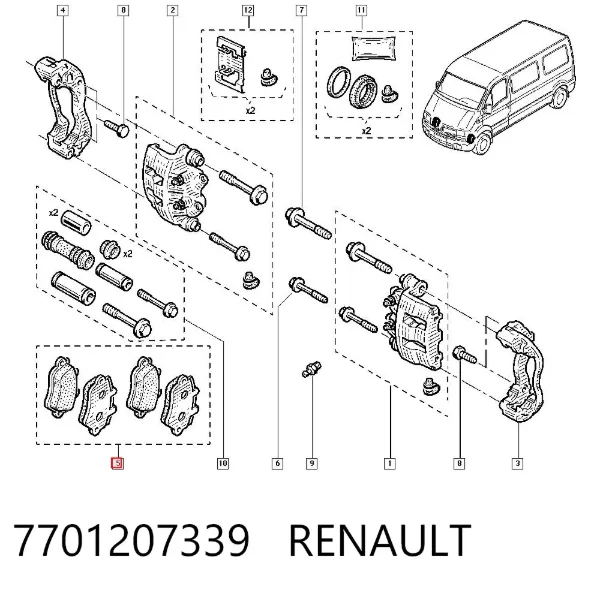 Sapatas do freio dianteiras de disco 7701207339 Renault (RVI)