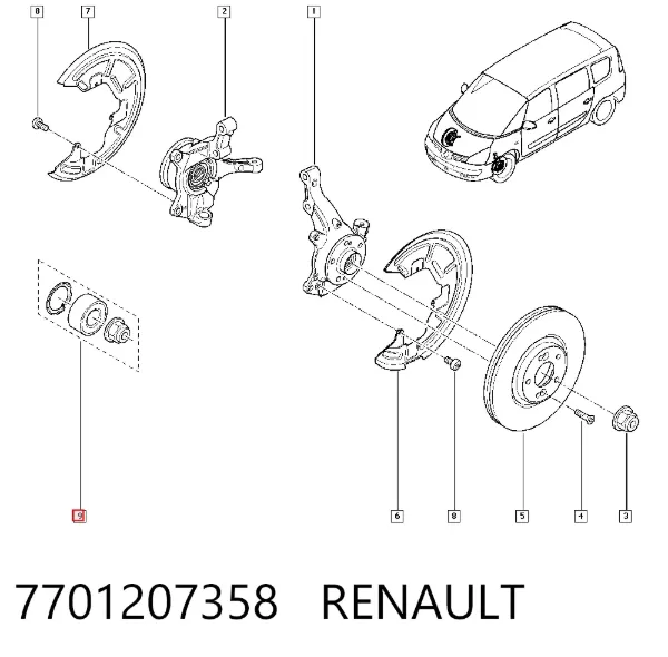 Rolamento de cubo dianteiro 7701207358 Renault (RVI)