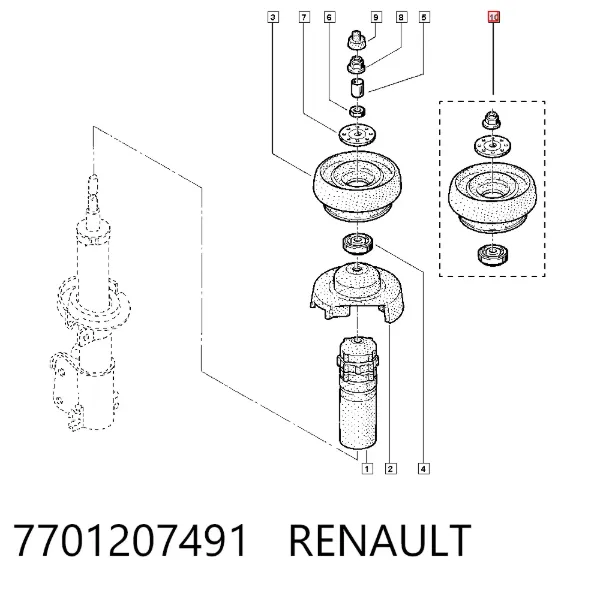Suporte de amortecedor dianteiro 7701207491 Renault (RVI)