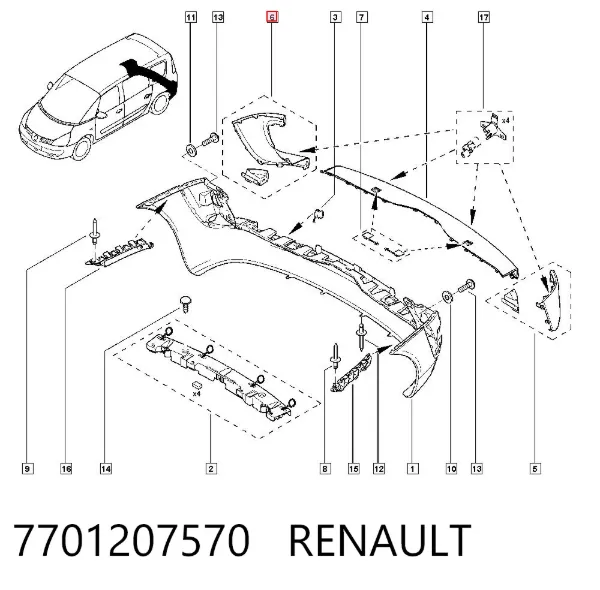 Placa sobreposta do pára-choque traseiro direito 7701207570 Renault (RVI)