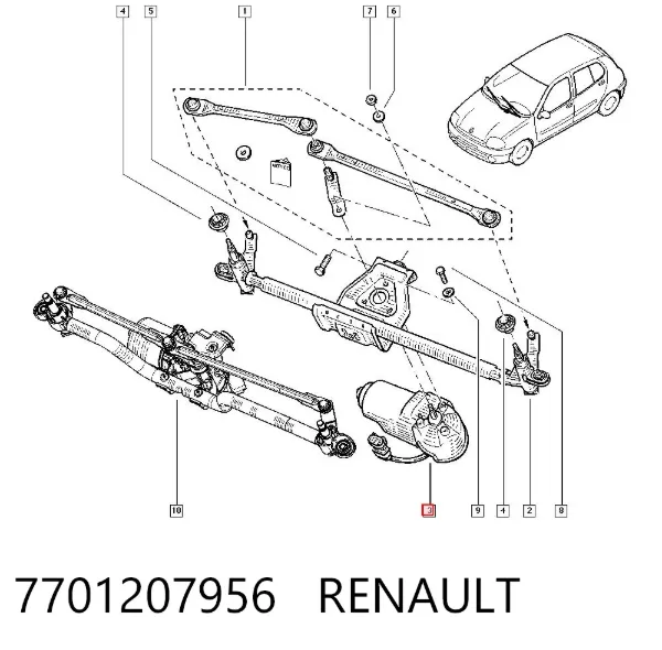 Motor de limpador pára-brisas do pára-brisas 7701207956 Renault (RVI)
