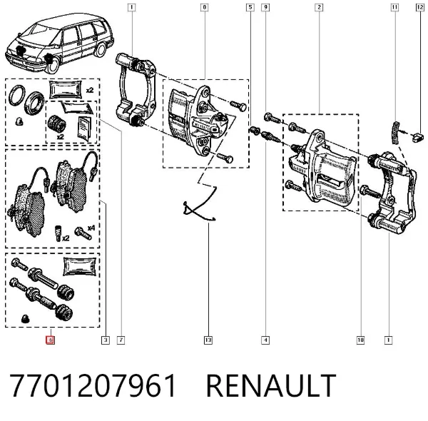 Kit de reparação de suporte do freio dianteiro 7701207961 Renault (RVI)