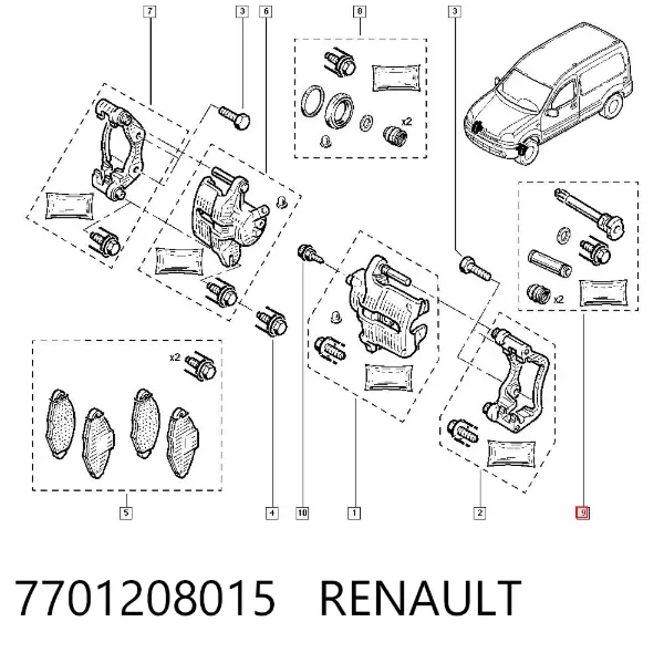Kit de reparação de suporte do freio dianteiro 7701208015 Renault (RVI)