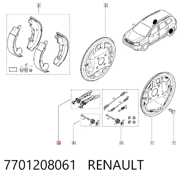 Mecanismo de expansão das sapatas do freio de estacionamento 7701208061 Renault (RVI)