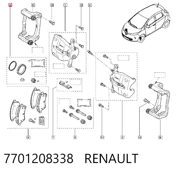 Kit de reparação de suporte do freio dianteiro 7701208338 Renault (RVI)