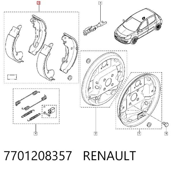 Sapatas do freio traseiras de tambor 7701208357 Renault (RVI)