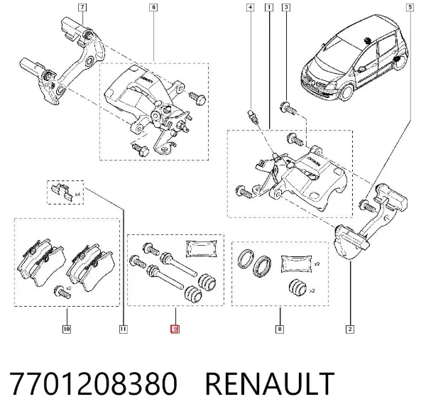 Kit de reparação de suporte do freio traseiro 7701208380 Renault (RVI)