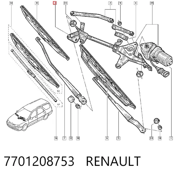 Trapézio de limpador pára-brisas 7701208753 Renault (RVI)
