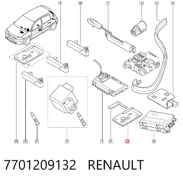 Chave de fecho de ignição 7701209132 Renault (RVI)
