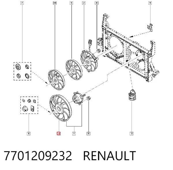 Ventilador elétrico de esfriamento montado (motor + roda de aletas) 7701209232 Renault (RVI)