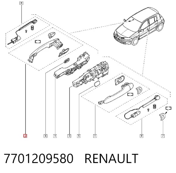 Maçaneta dianteira esquerda externa da porta 7701209580 Renault (RVI)