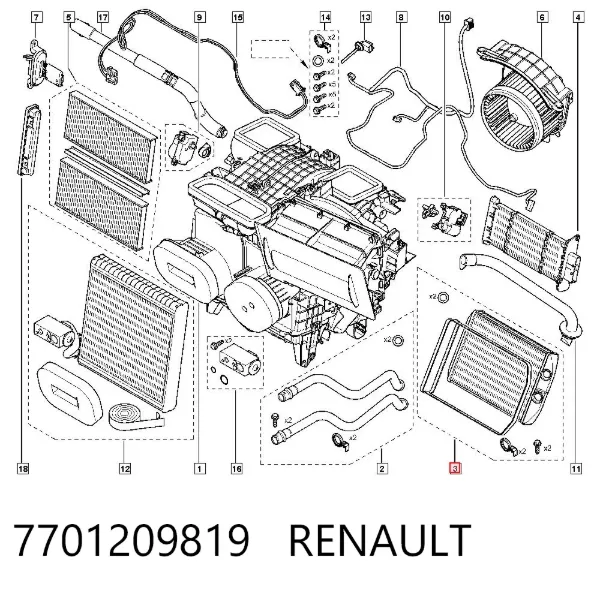 Radiador de forno (de aquecedor) 7701209819 Renault (RVI)