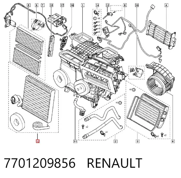 Vaporizador de aparelho de ar condicionado 7701209856 Renault (RVI)