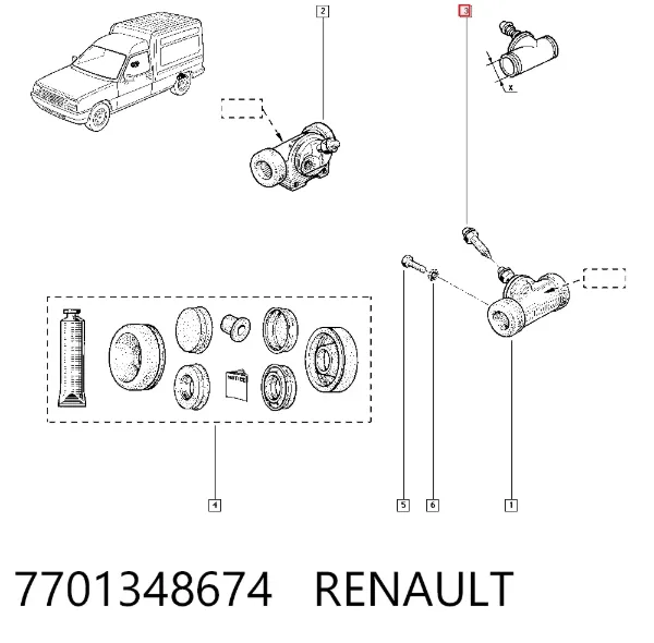 Cilindro traseiro do freio de rodas de trabalho 7701348674 Renault (RVI)